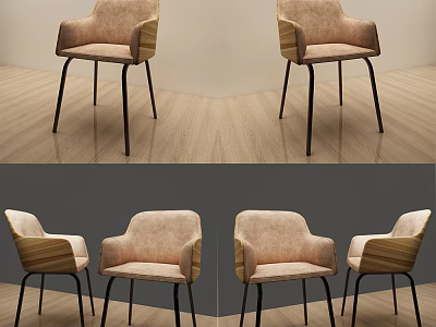 Modern Leisure Chair With Upholstered Seat Curved Backrest And Black Metal Legs 3d model