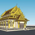 Traditional Thai Building Featuring Golden Roof Ornaments Multi tiered Structure And Intricate Carvings