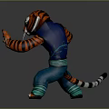 Animated Tiger Character In Martial Arts Pose With Blue Outfit And Green Pants