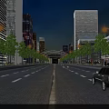 Urban Road Facilities at Night with Street Lamps Tall Buildings and Vehicles