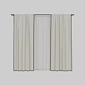Beige Curtains With Sheer Panel And Black Wavy Trim For Window Design