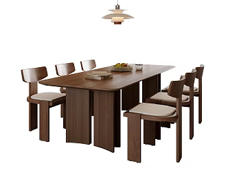 Modern Middle-ancient Style Dining Table and Chair Combination Wooden Dining Table Chandelier Wooden Dining Chair Fruit Book Dining Table Ornaments 3d model