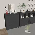 Grey Entryway Cabinet And Side Cabinet With Drawers Shelves Decorations Green Plant And Wall Decor