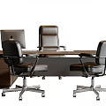 Modern Executive Office Desk With Black Leather Chairs Computer And Filing Cabinet