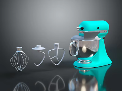 Blue Stand Mixer Kitchen Appliance with Stainless Steel Bowl and Attachments 3d model
