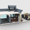 Detailed Building Blocks Gas Station With Snacks Sign Toy Truck Red Wreath And Gas Pumps