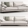 Modern Beige Fabric Double Sofa With Gray Green Pillows And Metal Legs