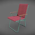 Leisure Chair With Red Cushion Backrest Wooden Armrests And Metal Frame