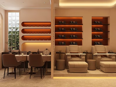 Elegant Beauty Hair Salon Interior With Comfortable Chairs And Stylish Decorative Shelves 3d model