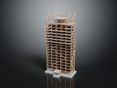 Urban High Rise Building Model With Construction Scaffold And Structural Details 3d model