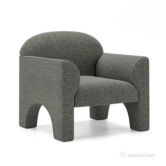 Modern Minimalist Single Sofa With Rounded Armrests Curved Legs And Woven Fabric 3d model 
