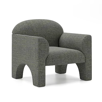 Modern Minimalist Single Sofa With Rounded Armrests Curved Legs And Woven Fabric 3d model