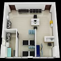 Medical Clinic Interior Layout With Beds Reception Desk Chairs And Curtain Partitions