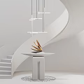 Elegant Spiral Staircase White Curved Design With Gray Steps Metal Pendant Lights And Golden Decoration