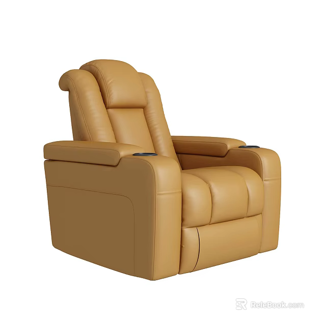 Comfortable Tan Leather Single Recliner Sofa With Armrest Control Buttons 3d model