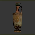 Ancient Ceramic Vase With Decorative Patterns Orange Yellow Handle And Base 3d model