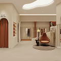 Elegant Modern Clothing Store Interior With Open Space Curved Design White Counter And Soft Lighting
