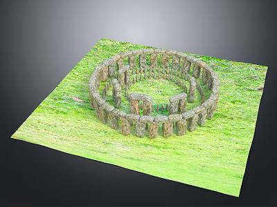 Ancient Circular Stone Circle Structure On Lush Green Grass Field 3d model