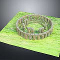 Ancient Circular Stone Circle Structure On Lush Green Grass Field 3d model