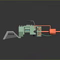 Mechanical Weapon 3D Design With Green Orange Gray Wheel Structure And Handle