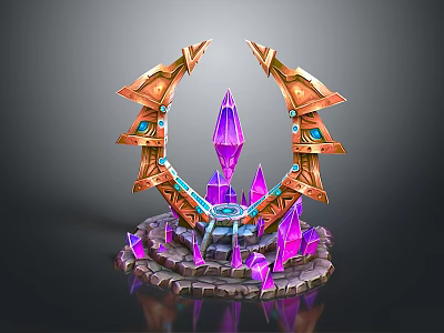Ornate Fantasy Decorative Pedestal With Golden Ring Purple Crystals And Blue Accents 3d model