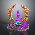 Ornate Fantasy Decorative Pedestal With Golden Ring Purple Crystals And Blue Accents