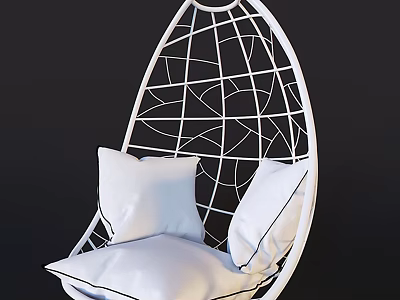 White Modern Leisure Chair With Geometric Mesh Design And Soft Cushions 3d model