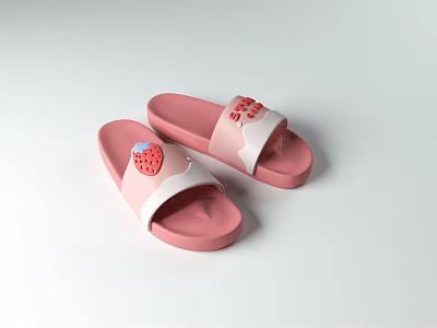 Cute Pink Slippers with Sweet Strawberry Pattern for Comfortable Home Wear 3d model