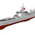 White Hull Red Bottom Warship Number 171 With Radar Equipment Sailing On Sea Under Sky