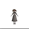 Child Wearing White Dress with Lace Trim Puffed Sleeves Wide Brimmed Straw Hat Red Hair