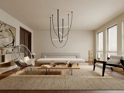 Modern Living Room Interior With Sofa Coffee Table Chandelier And Rug 3d model