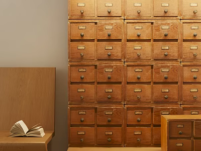 Wooden Storage Cabinet With Multiple Drawers And Open Book On Side 3d model