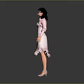 3D Female Character Model in Pink Dress with Black Hair and High Heels