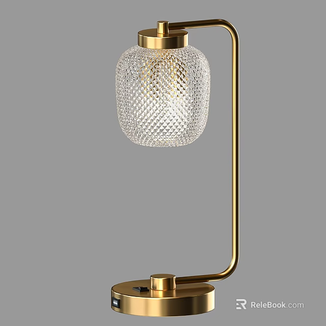 Elegant Modern Table Lamp With Diamond Pattern Glass Shade And Gold Metal Stand 3d model 