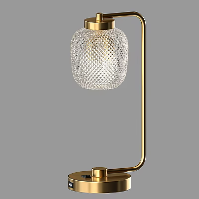 Elegant Modern Table Lamp With Diamond Pattern Glass Shade And Gold Metal Stand 3d model