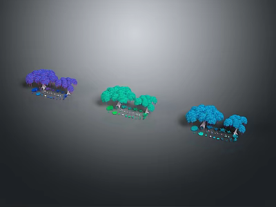 Colorful Cartoon Scene With Purple Green Blue Trees And Small Decorative Elements 3d model