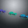 Colorful Cartoon Scene With Purple Green Blue Trees And Small Decorative Elements