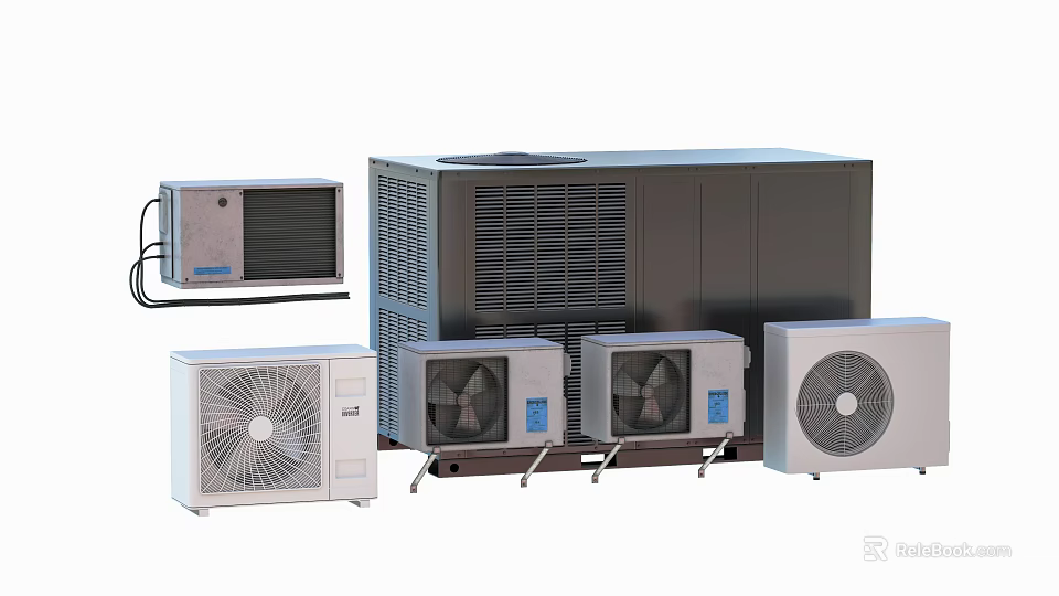 Assorted Air Conditioner Fans Wall Mounted Units and Outdoor Cooling Systems 3d model 