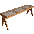 Modern Wooden Bench With Mesh Seat And Cross Leg Support Design