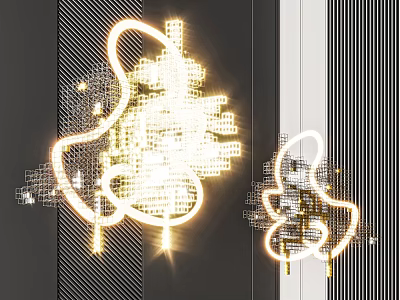 Modern Geometric Chandelier With LED Glowing Design And Metal Frame For Interior Decor 3d model