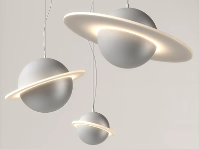 Modern Spherical Chandeliers With Ring Shaped Light Strips In Gray Tone 3d model
