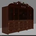 Traditional Wooden Wine Cabinet with Carved Patterns Glass Doors and Dragon Top Decorations