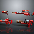 Red Futuristic Sci Fi Weapons with Different Types Detailed Design and Metallic Texture 3d model