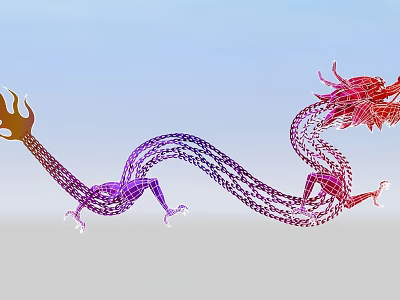 Colorful Digital Dragon Art With Serpentine Purple Red Body And Flaming Design 3d model