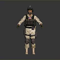 Game Movie Character Wearing Military Tactical Helmet Vest Knee Pads and Gloves