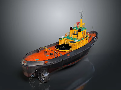 Yacht With Orange Deck And Yellow Superstructure 3d model