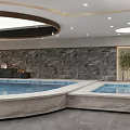 Modern SPA Sauna Room with Massage Tables Stone Walls and Wooden Panels