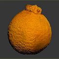 Ripe Orange Fruit With Textured Skin Stem End Knob On Dark Background And Shiny Reflection
