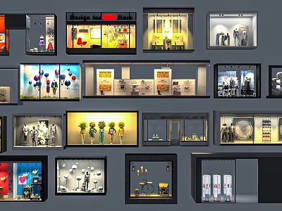 Stylish Shop Window Displays For Retail Stores With Clothing Home Decor And Accessories 3d model