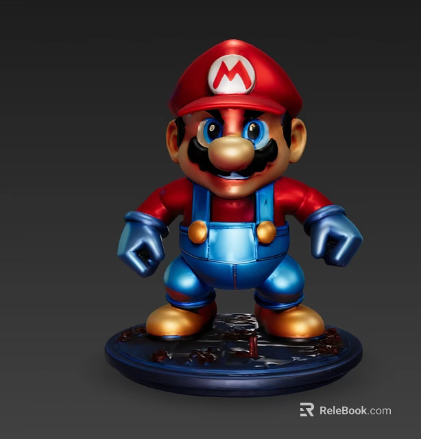 Super Mario Character Figurine Red Hat Blue Overalls Golden Shoes Blue Base 3d model 